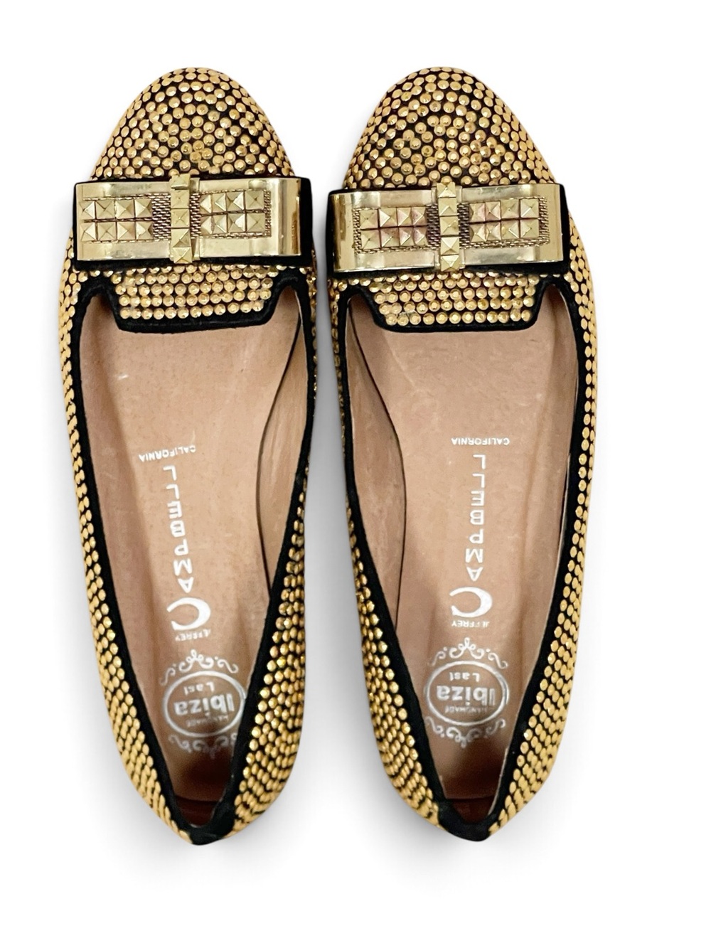 Jeffrey Campbell Martini Ibiza gold-studded black flats punk studs edgy glam